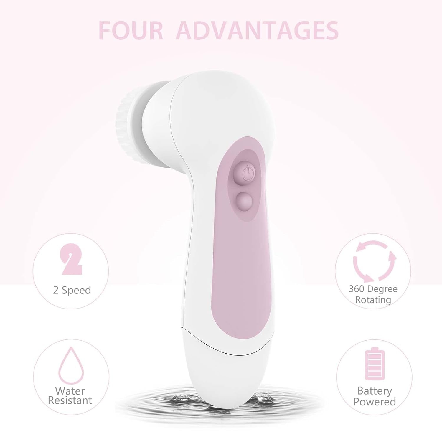 Waterproof Facial Cleansing Spin Brush Set with 5 Exfoliating Brush Heads - Electric Face Scrubber Cleanser Brush by  - Face Brush for Gentle Exfoliation and Deep Scrubbing