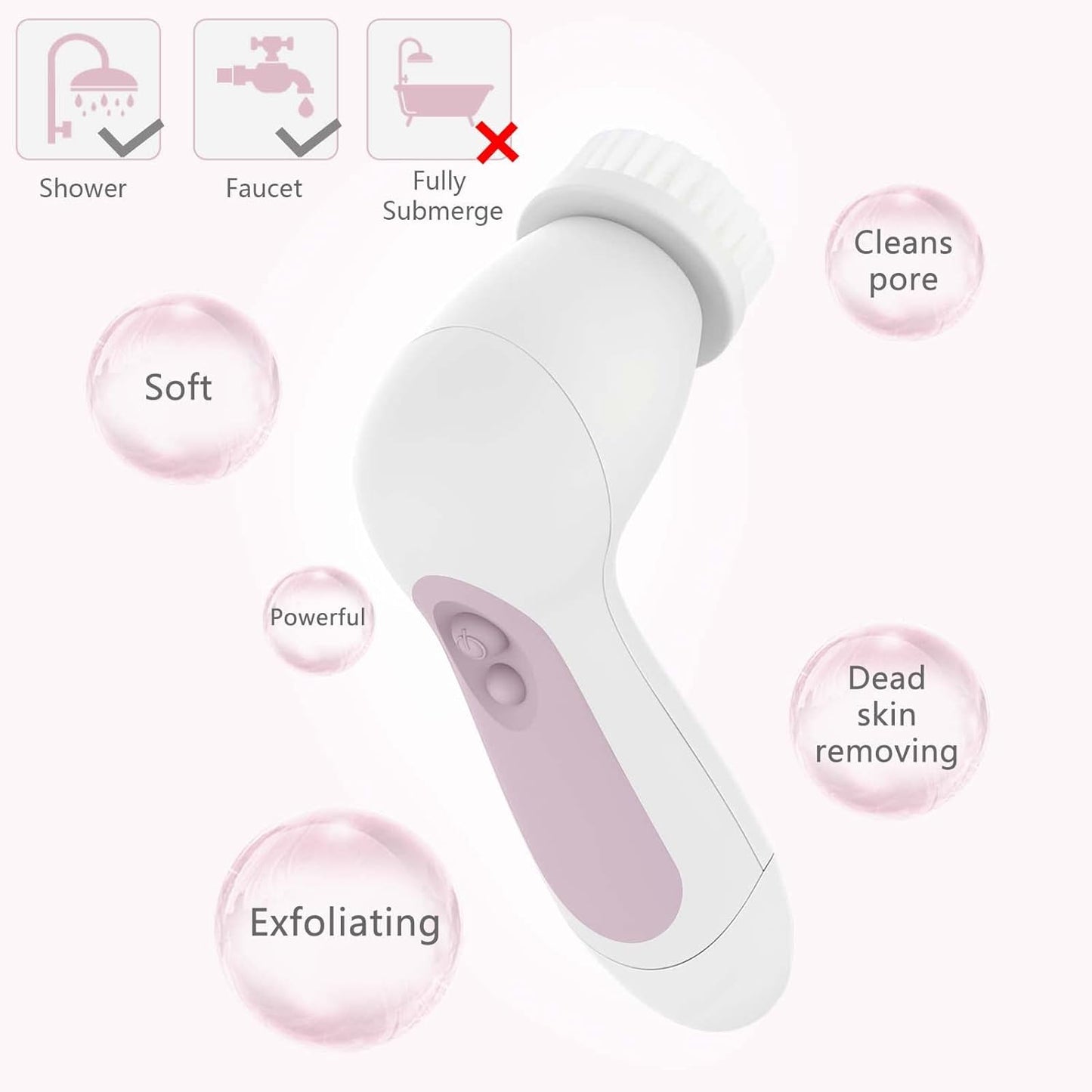 Waterproof Facial Cleansing Spin Brush Set with 5 Exfoliating Brush Heads - Electric Face Scrubber Cleanser Brush by  - Face Brush for Gentle Exfoliation and Deep Scrubbing